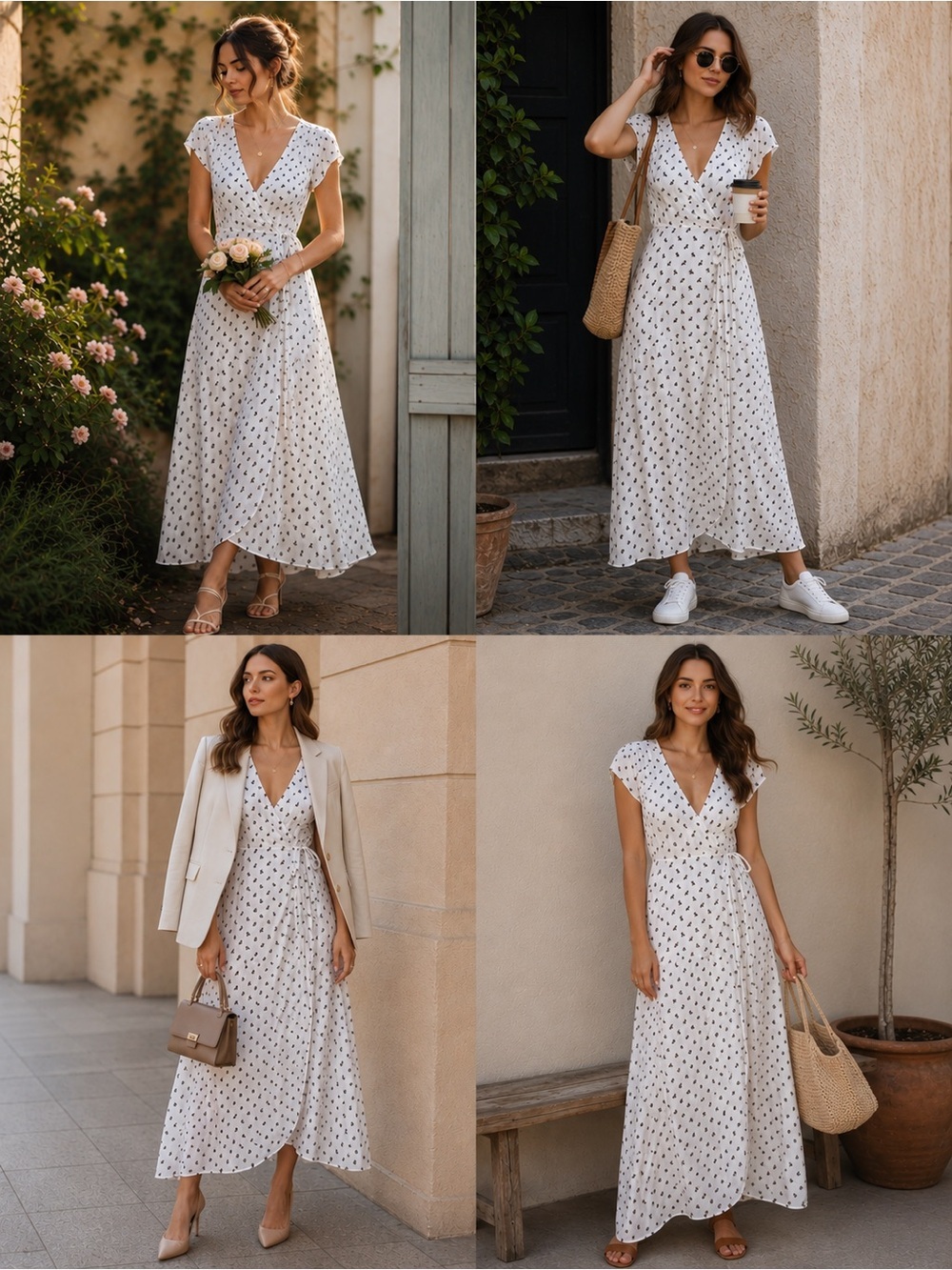 Gap | White Floral Wrap Midi Dress - Size Medium - Cottagecore Romantic